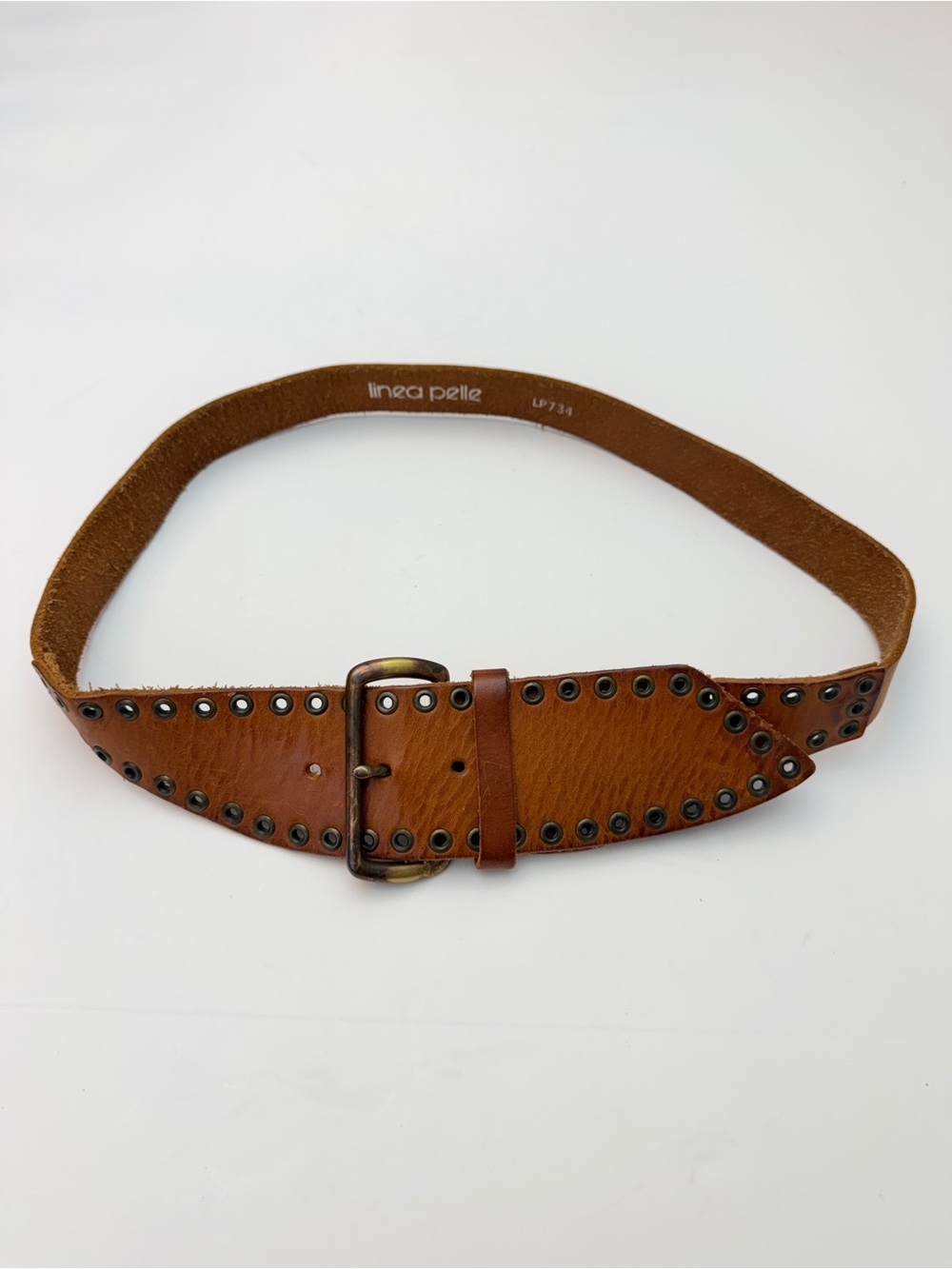 Vintage Linea Pelle Brown Leather Belt, Size Medium